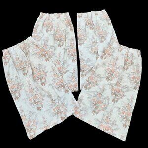 Vintage 1960s 1970s White Floral Pleated Drapes Curtains Set of 4
